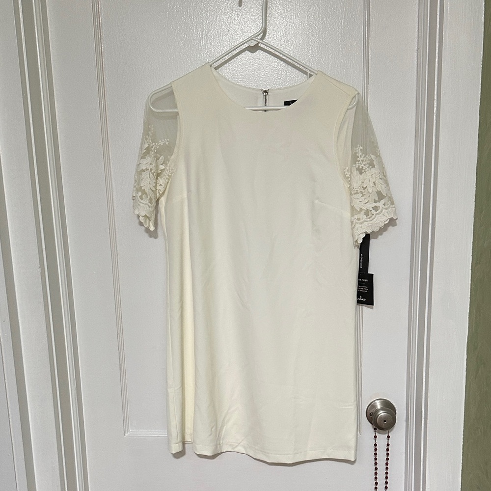 Lulu's Cream Lace Sleeve Mini Dress